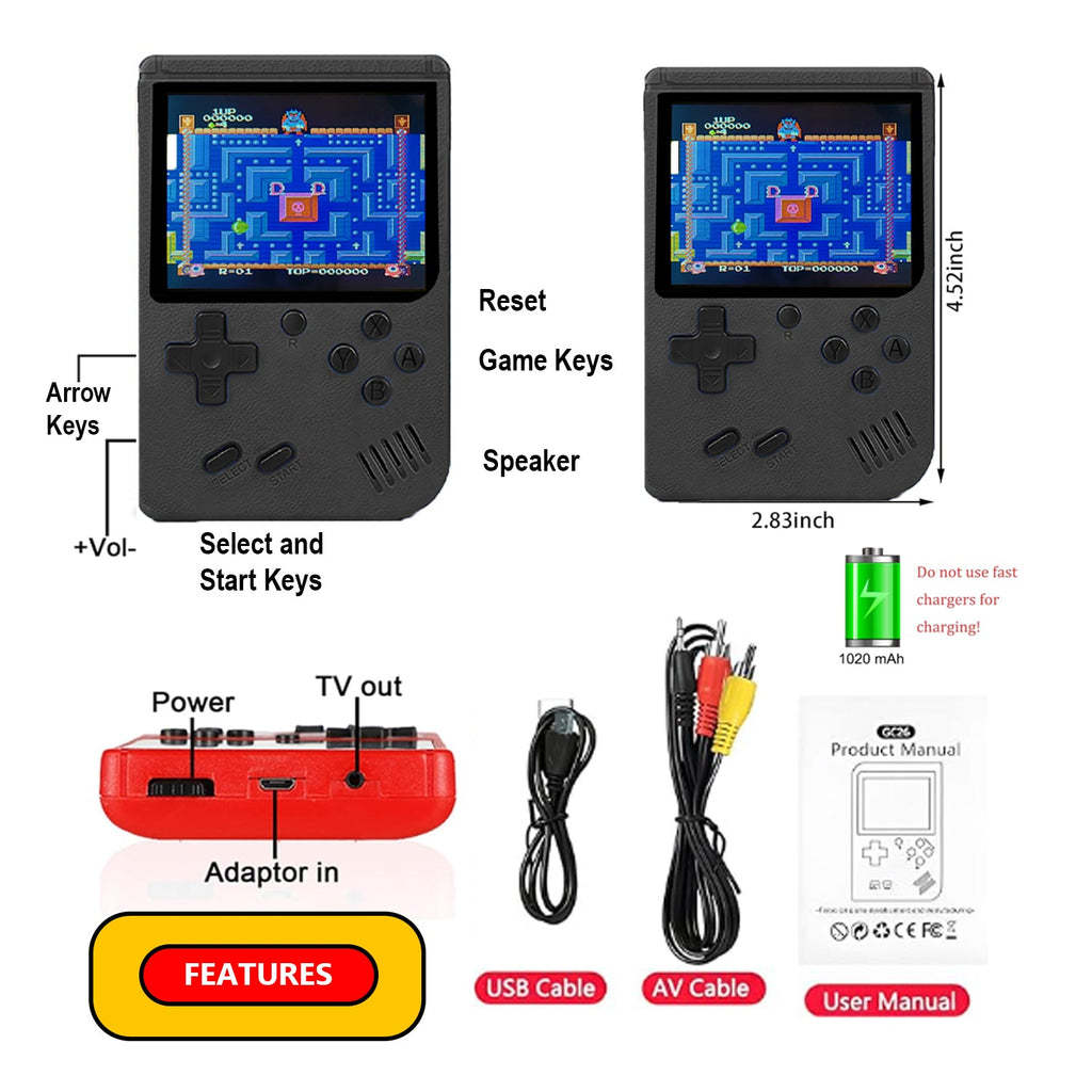Handheld Video Game Console for Kids Portable Player Mini Arcade Electronic Toy, 400 Games Black